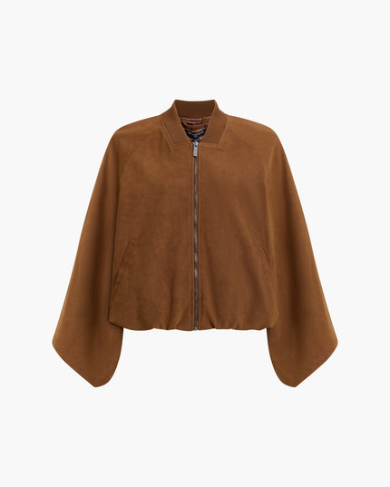 Orelia Brown Faux Suede Bomber Jacket