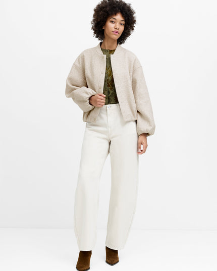Nellie Oatmeal Textured Bomber Jacket