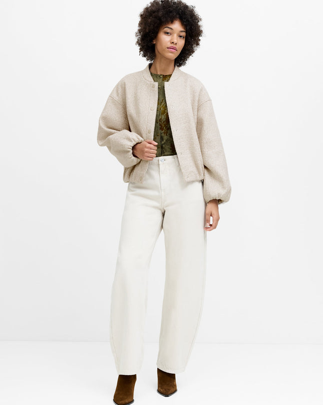 Nellie Oatmeal Textured Bomber Jacket
