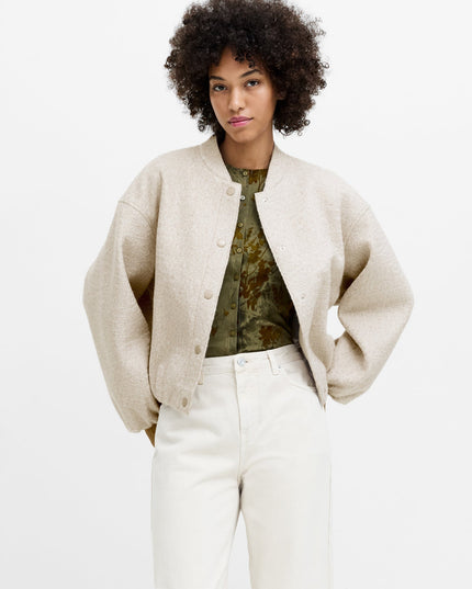 Nellie Oatmeal Textured Bomber Jacket