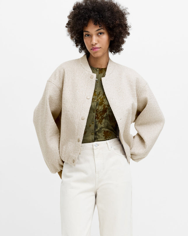 Nellie Oatmeal Textured Bomber Jacket