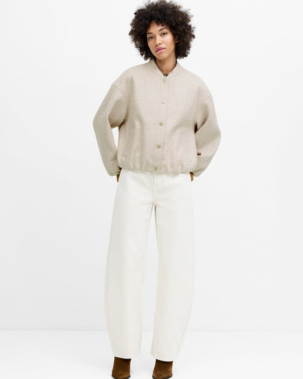 Nellie Oatmeal Textured Bomber Jacket