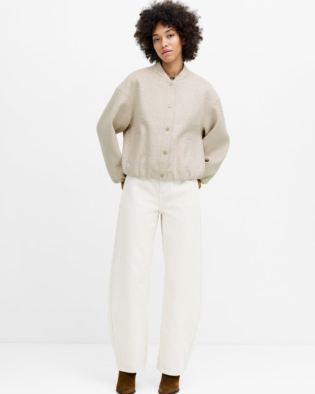 Nellie Oatmeal Textured Bomber Jacket