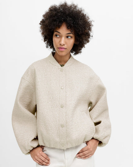 Nellie Oatmeal Textured Bomber Jacket
