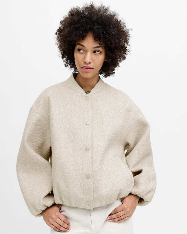 Nellie Oatmeal Textured Bomber Jacket