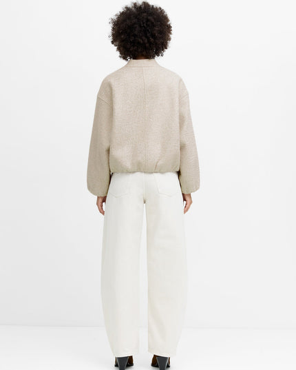 Nellie Oatmeal Textured Bomber Jacket