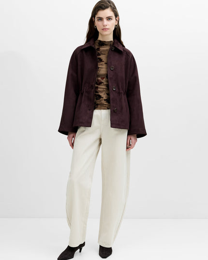 Laney Brown Faux Suede Cinched Waist Short Coat
