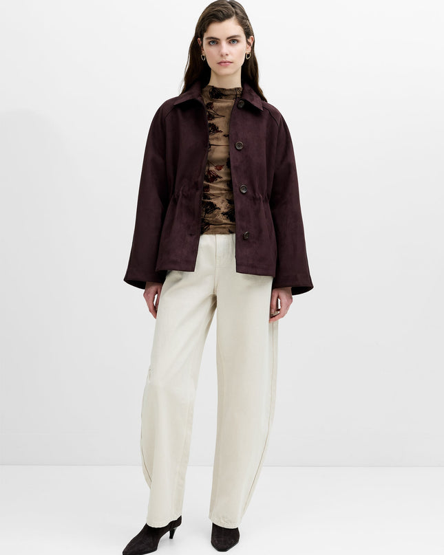 Laney Brown Faux Suede Cinched Waist Short Coat