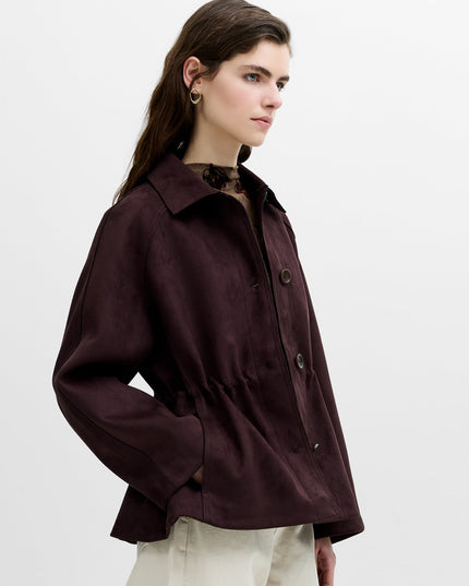 Laney Brown Faux Suede Cinched Waist Short Coat