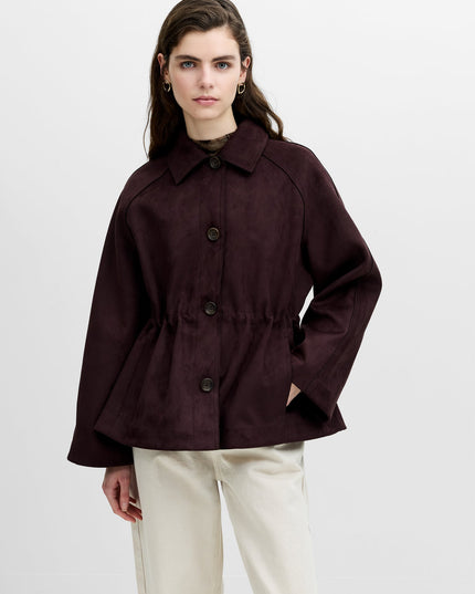 Laney Brown Faux Suede Cinched Waist Short Coat