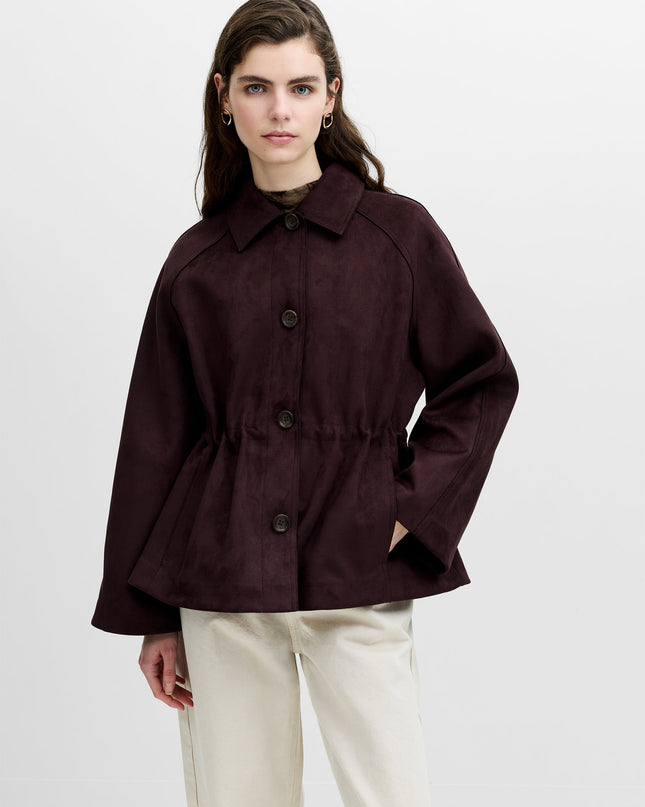 Laney Brown Faux Suede Cinched Waist Short Coat