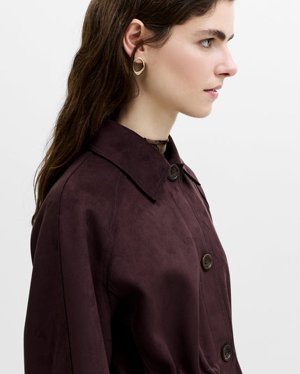 Laney Brown Faux Suede Cinched Waist Short Coat
