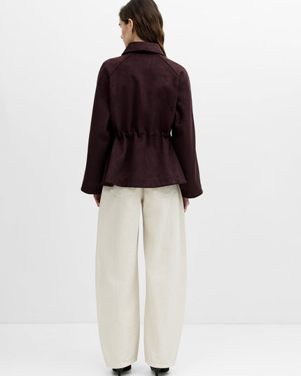 Laney Brown Faux Suede Cinched Waist Short Coat