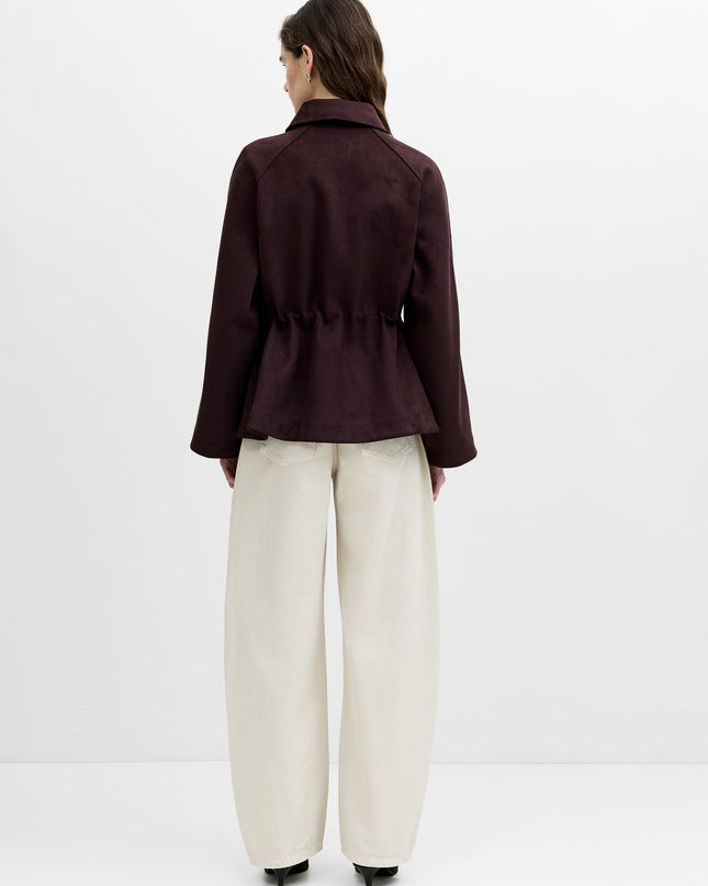 Laney Brown Faux Suede Cinched Waist Short Coat