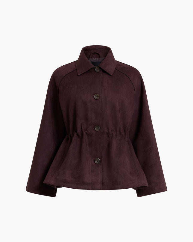 Laney Brown Faux Suede Cinched Waist Short Coat