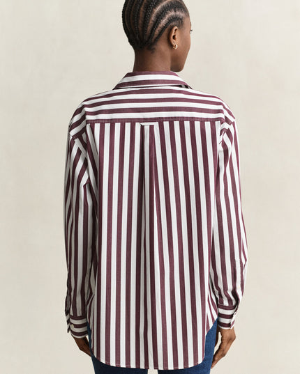 Relaxed Striped Poplin Shirt - Darkened Wine