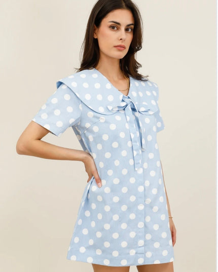 Lana Retro Polka Dot Sailor Dress - Blue