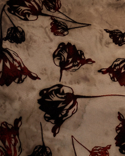 Tia Brown Floral Velvet Devore Mesh Top