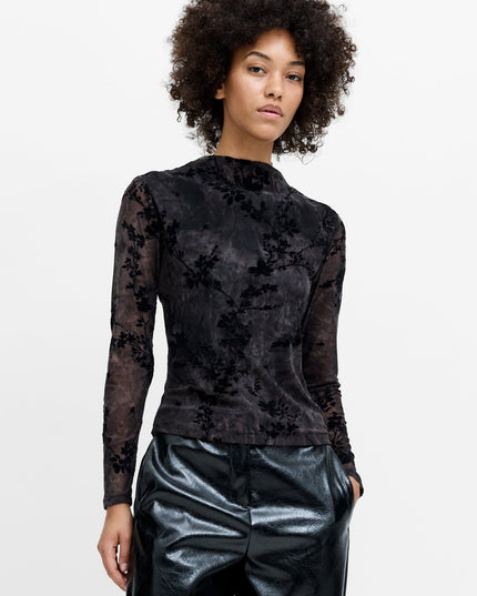 Kenny Floral Velvet Devore Mesh Top