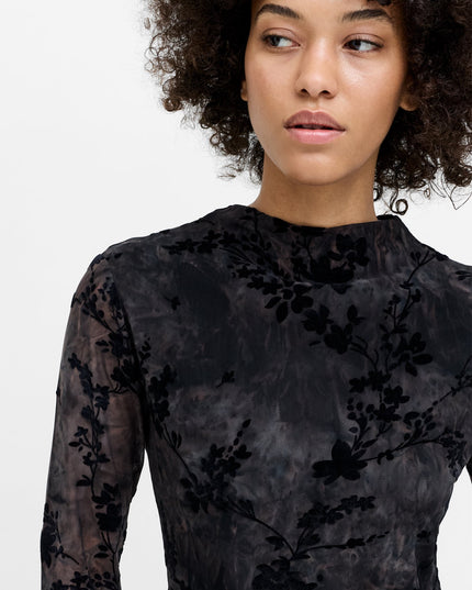 Kenny Floral Velvet Devore Mesh Top