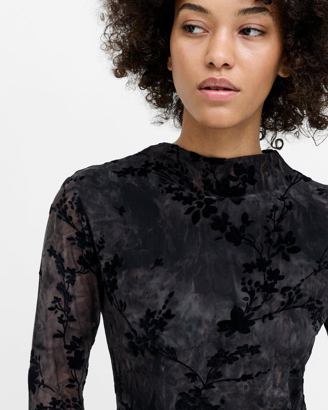 Kenny Floral Velvet Devore Mesh Top