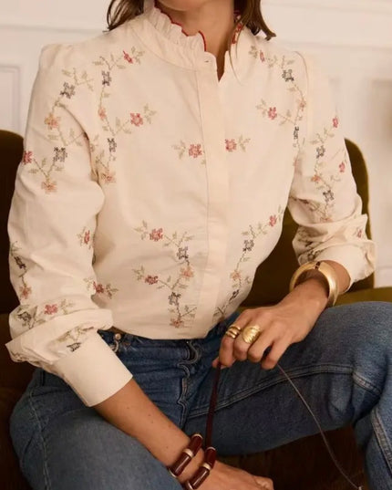 Savannah Embroidered Blouse - Beige