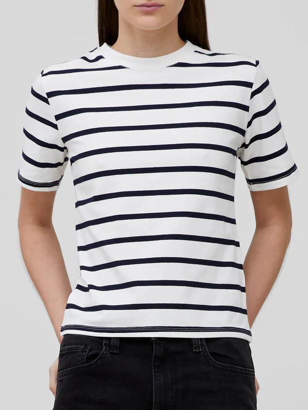 Rallie Cotton Stripe Short Sleeve T-Shirt - White/Marin