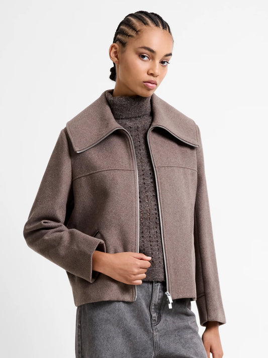 Devita Wool Collared Coat - Taupe Brown