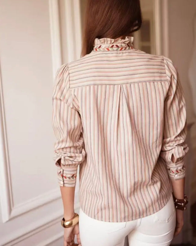 Sadie Ruffle Collar Pinstripe Blouse