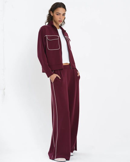 Wren Jersey Zip Up Piping Long Sleeve Sweatshirt