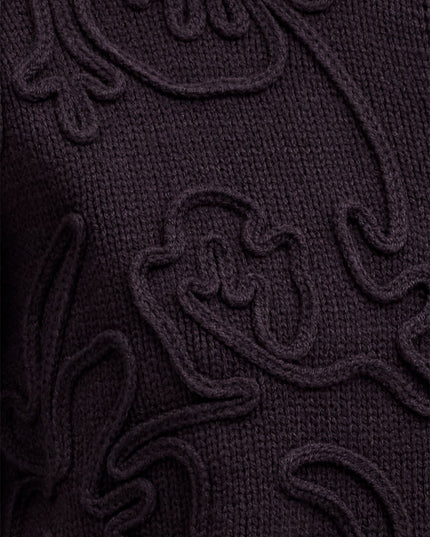 Varli Dark Brown 3D Floral Knit Cardigan