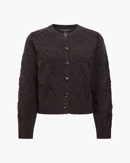 Varli Dark Brown 3D Floral Knit Cardigan