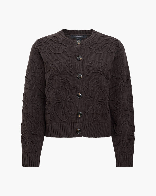 Varli Dark Brown 3D Floral Knit Cardigan