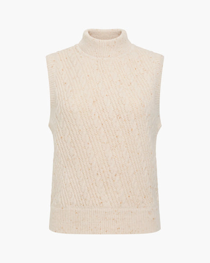 Charlene Ecru Cable Knit Mock Neck Vest