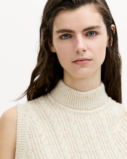 Charlene Ecru Cable Knit Mock Neck Vest