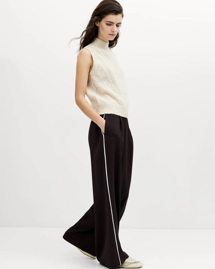 Charlene Ecru Cable Knit Mock Neck Vest