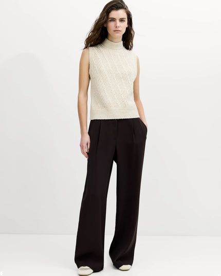 Charlene Ecru Cable Knit Mock Neck Vest