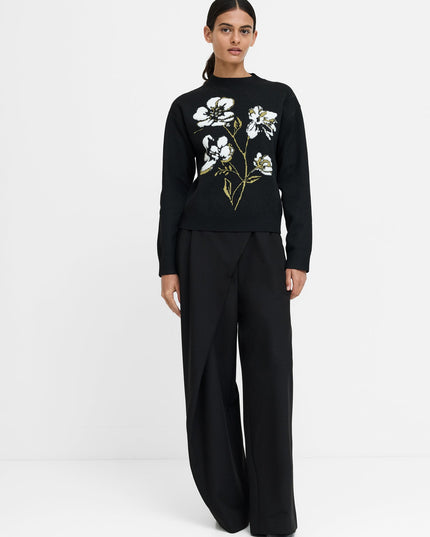 Oriana Recycled Black Floral Jacquard Mock Neck Jumper