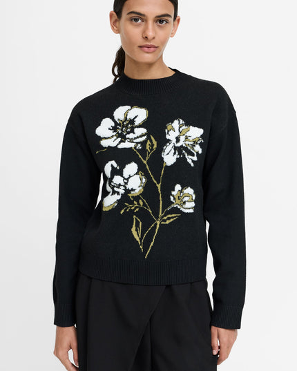Oriana Recycled Black Floral Jacquard Mock Neck Jumper