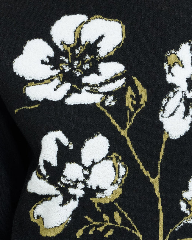 Oriana Recycled Black Floral Jacquard Mock Neck Jumper