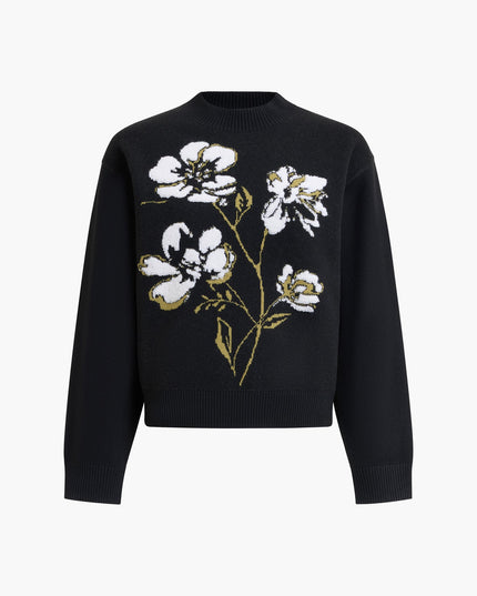 Oriana Recycled Black Floral Jacquard Mock Neck Jumper