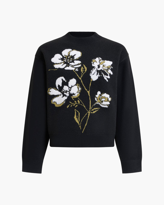 Oriana Recycled Black Floral Jacquard Mock Neck Jumper
