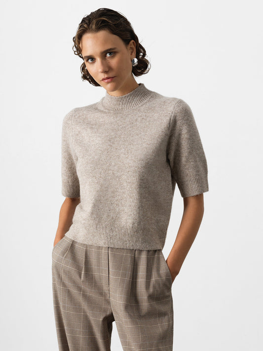 Kezia Recycled Short Sleeve Mock Neck Jumper - Almond