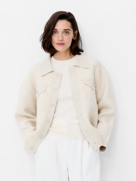 Ramira Long Sleeve Boucle Knit Jacket - Porcelain