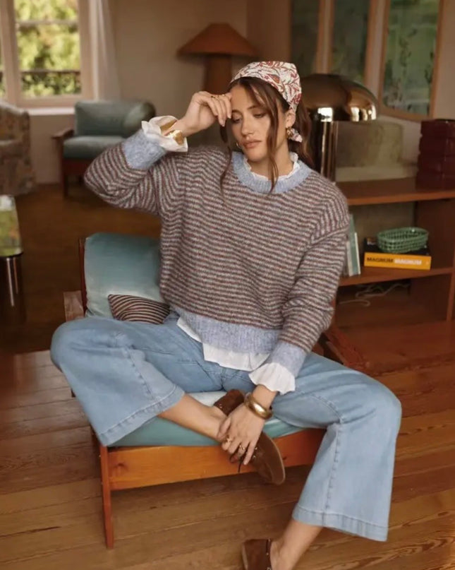 Emily Soft Knit Striped Sweater - Blue