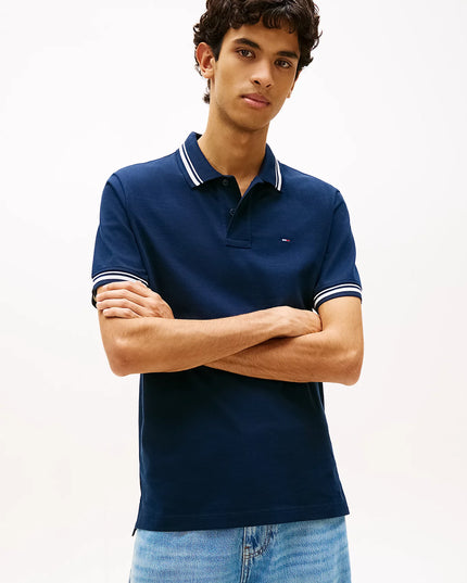 Tommy Flag Regular Fit Tipped Polo Shirt - Dark Blue