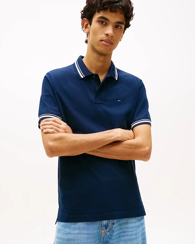 Tommy Flag Regular Fit Tipped Polo Shirt - Dark Blue