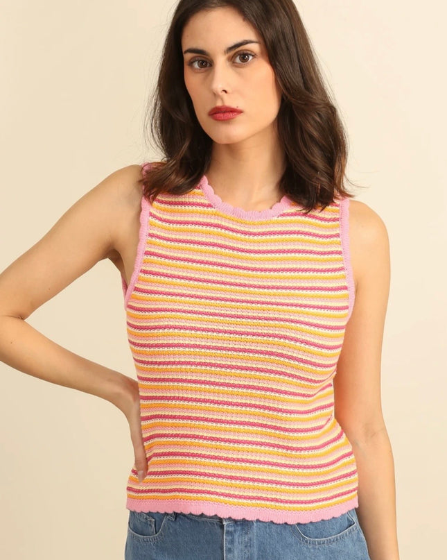 Kara Striped Crochet Tank Top - Pink