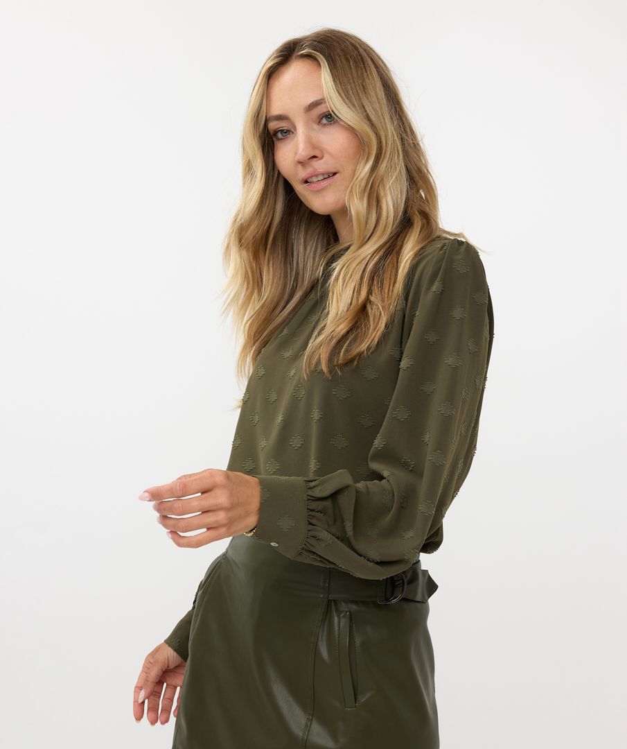 Esqualo - Plumetis Nigh Collar Blouse - Olive Green