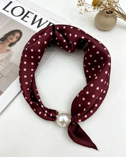 Magnetic Pearl Scarf - Burgundy Polka Dot
